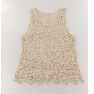 Phase One Crochet Tank Top Boho Womens Medium Beige